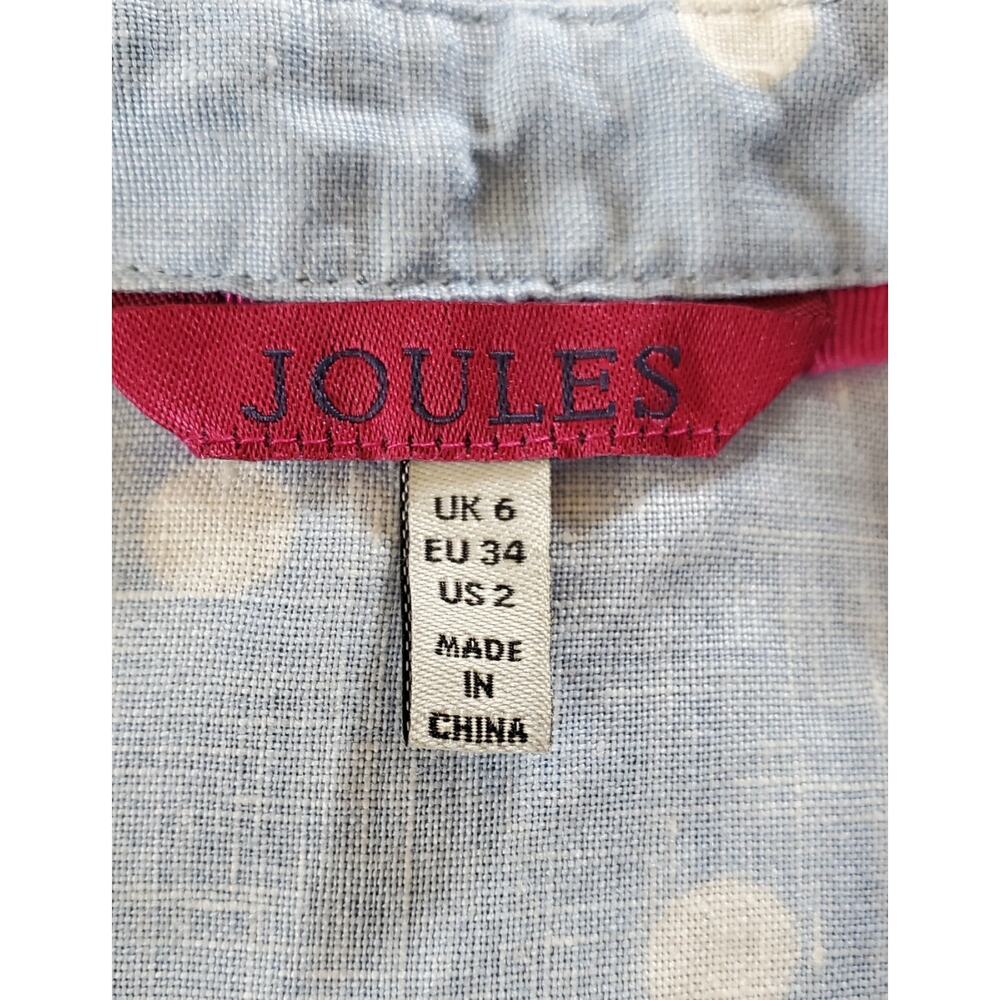 Joules Blue White Polka Dot Linen Midi Dress Size 2 Cottagecore - Picture 5 of 5